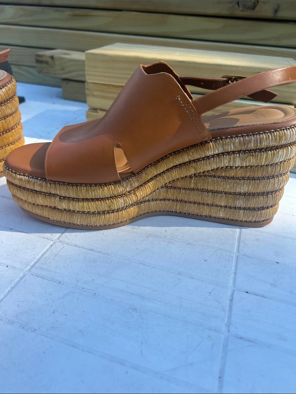 Franco Sarto Chestnut Brown Leather Wedge Slingbacks